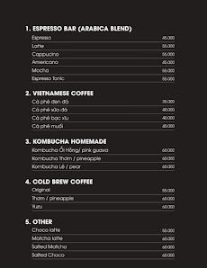 A menu from a venue in Thao Dien, Saigon displaying various coffee options and their prices.