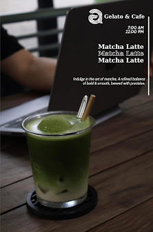 A promotional image for a Matcha Latte from Gelato & Café in Thao Dien, Saigon.
