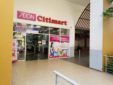 The image shows an exterior view of AEON Citimart store located in Thao Dien, Saigon.