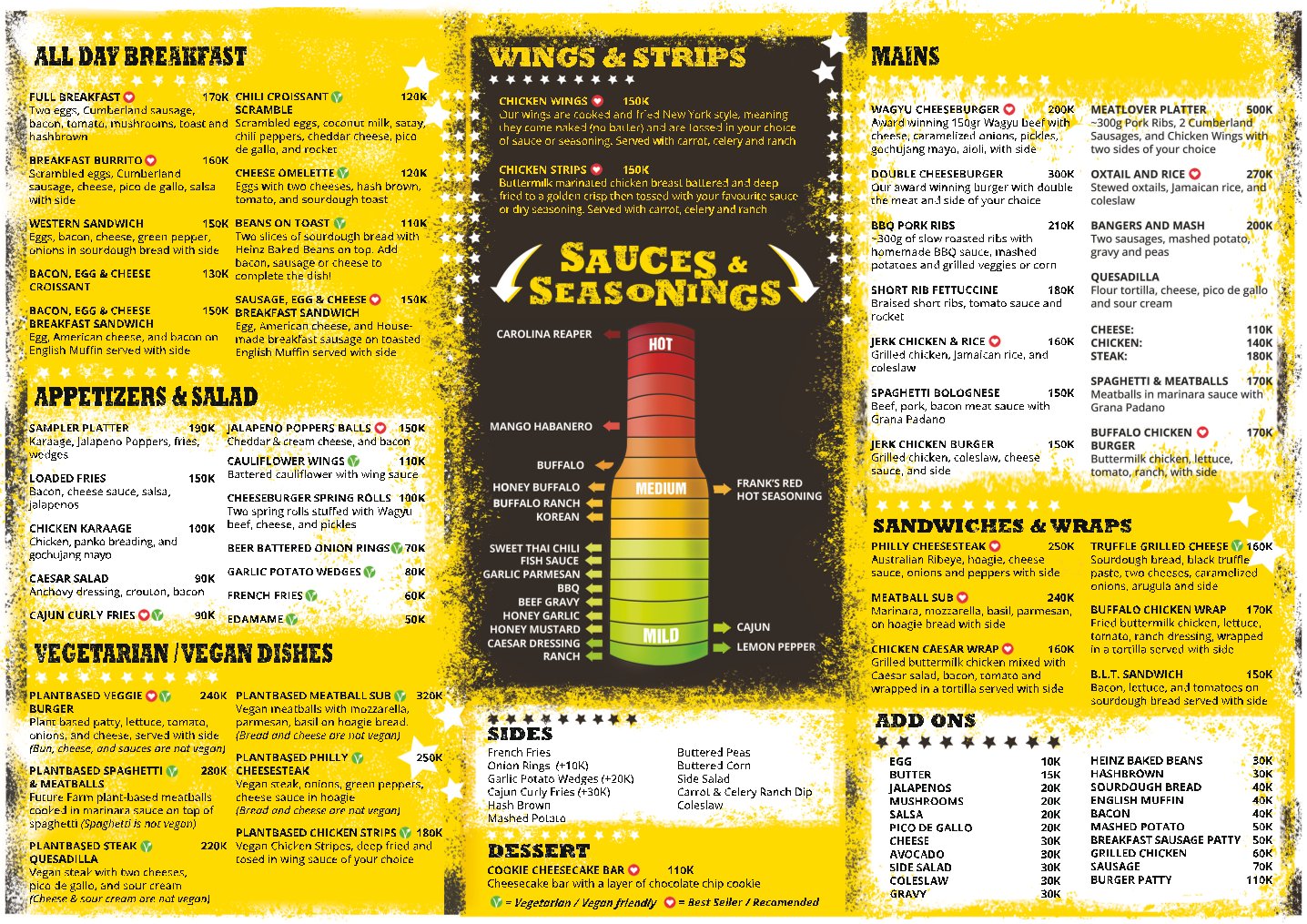 A colorful menu board featuring various food items and beverages from a restaurant named Thao Dien in Saigon.