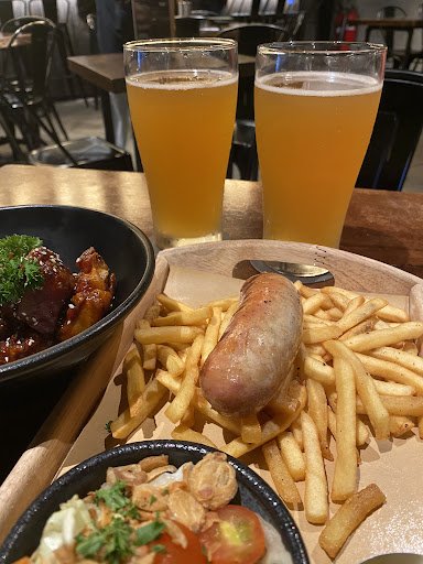 Beer and Sausage with Fries Meal