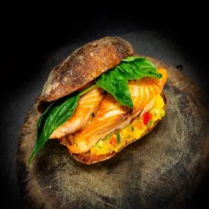 Salmon Steak Sandwich at Bread&Butter HCM - Sourdough Bread & Deli Sandwiches