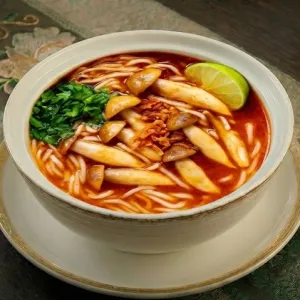 Termite Mushroom Thick Noodle Soup at Chay Thiện Tâm in Thao Dien