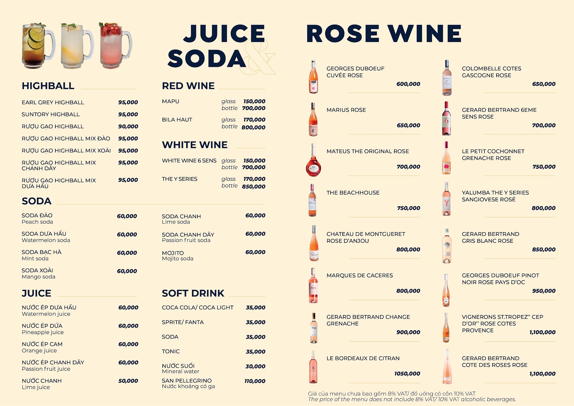The image is a beverage menu from a venue in Thao Dien, Saigon. It is divided into sections: HIGHBALL (with items like Earl Grey Highball, Suntory Hig