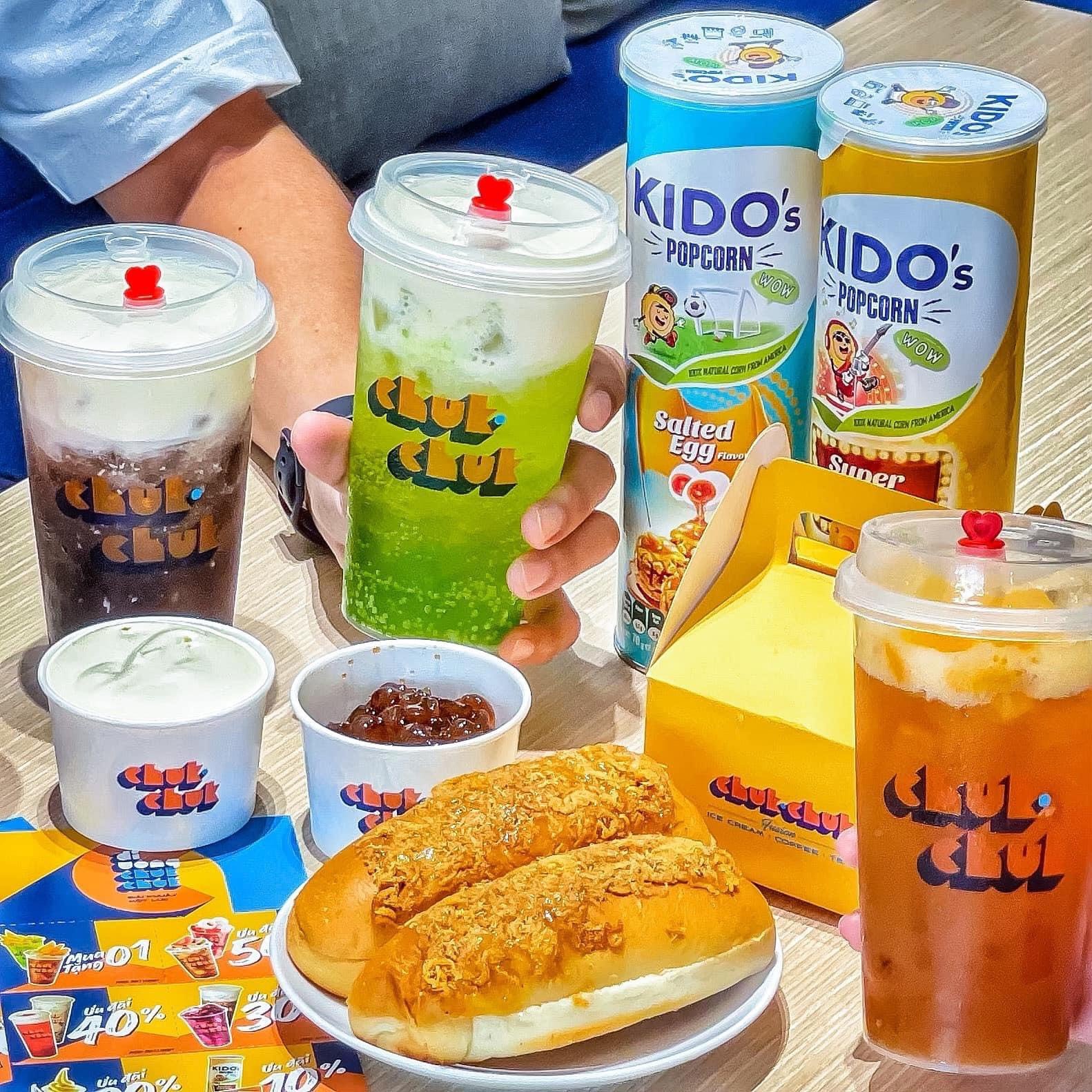 A selection of snacks and beverages
