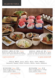 The image displays a variety of dishes presented on wooden trays and plates, showcasing different types of tuna as the main feature.