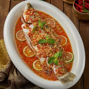 Sea bass fried in chili sauce at Coco Thai