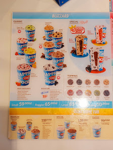 A menu board displaying various dessert options from a restaurant or cafe named 'Blizzard'. The items are categorized into different sections such as