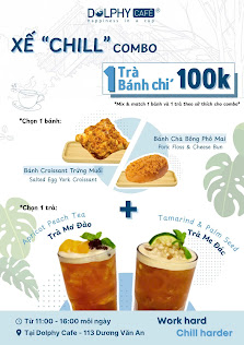 A promotional menu for a cafe named Dolphy Cafe featuring two drink options and their respective ingredients or accompaniments.