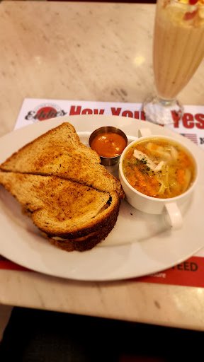 Grilled Cheese Sandwich with Soup and Milkshake