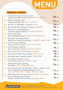 A menu from a Vietnamese restaurant in Thao Dien, Saigon displaying various dishes and their prices.