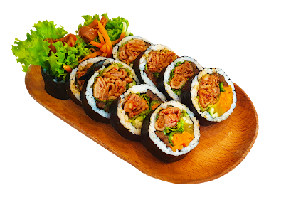 Sushi Rolls with Shredded Meat and Vegetables