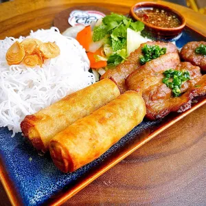 COMBO : 2 Grilled Pork Vermicelli & 2 Spring Rolls + 2 Grilled Pork Steamed Rice Pancakes. at KOHA Kitchen Vietnamese Cuisine