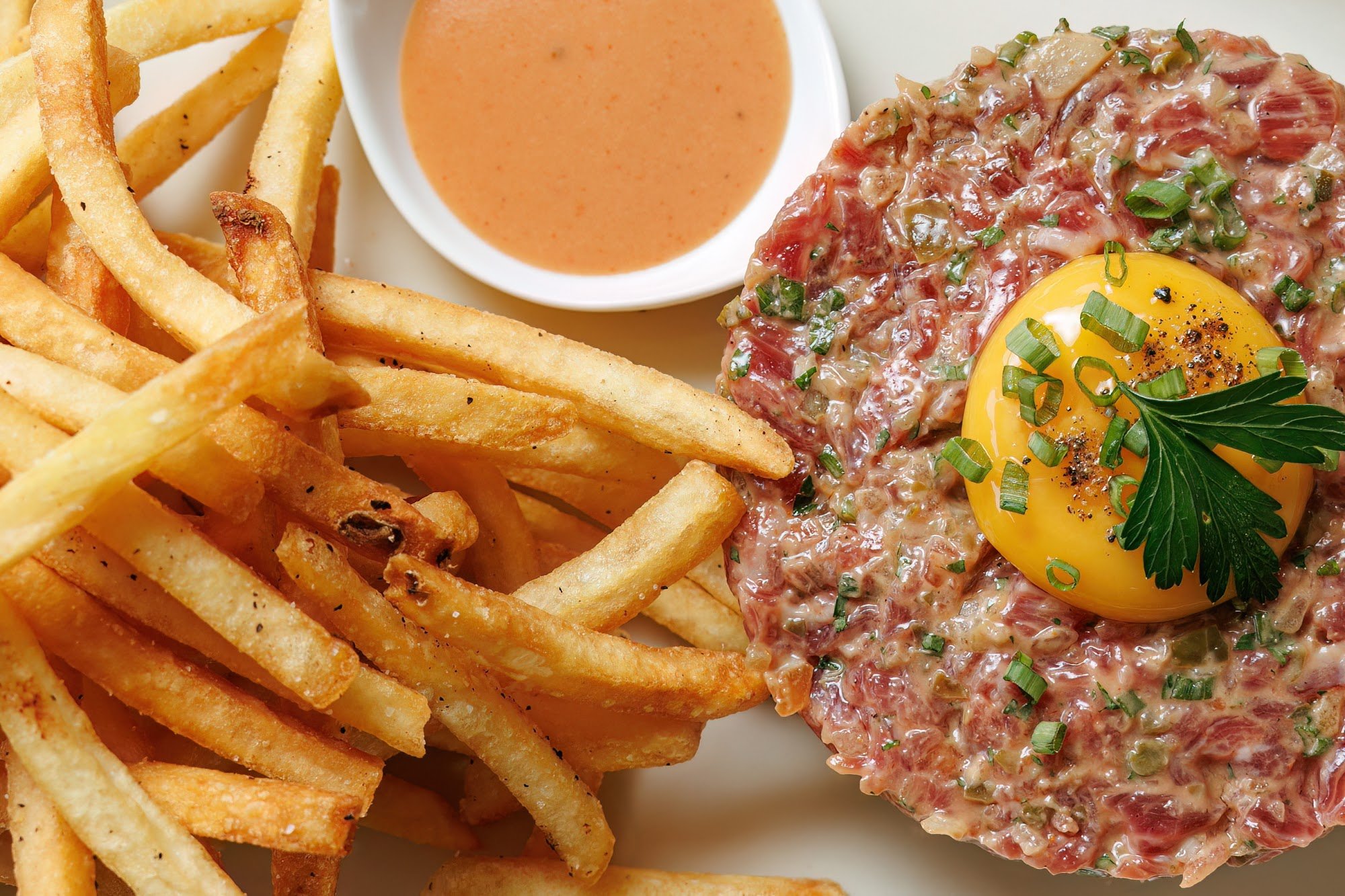 Steak Tartare with Egg Yolk and Fries