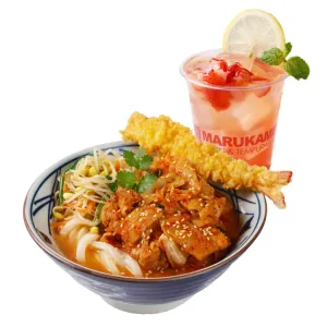 Udon Bulgogi Combo (L) + Yuzu Lemon Strawberry Hokkaido Drink at Marukame Udon - Thảo Điền