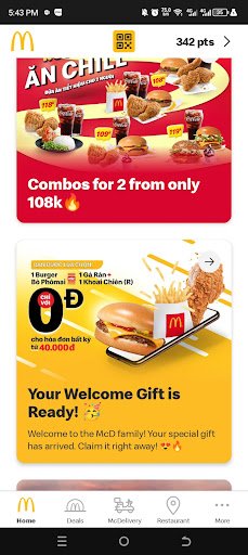 The image displays a mobile application interface showing promotional offers from McDonald's.