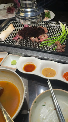 Grilled meat and vegetables