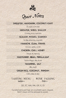 A menu from a venue in Thao Dien, Saigon featuring various dishes and beverages with their respective prices.