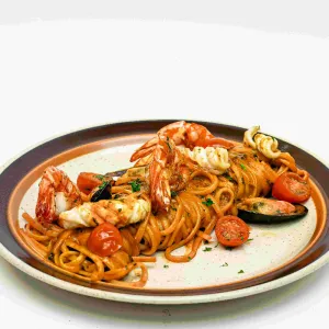 Seafood & Shrimp Sauce Pasta at Ollin café