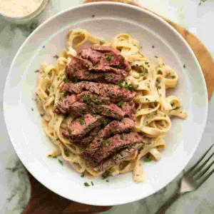 Steak & Mushroom Cream Pasta at Ollin café