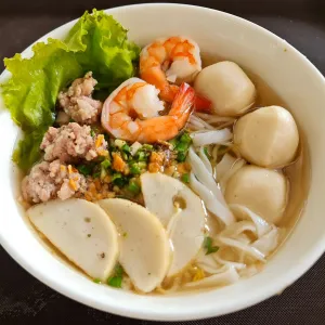 Kway Teow Fish Ball + Shrimp Soup at Penang noodles