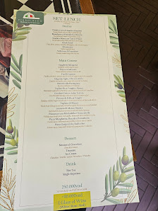 A menu for a venue in Thao Dien, Saigon, featuring sections like Set Lunch, Main Course, Dessert, and Drink. The menu is printed on a white background