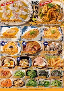 The image is a restaurant menu from Thao Dien, Saigon, featuring a grid layout of various dishes. Each section displays a food item with a photograph,