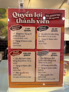 A menu board displaying different types of spoons available for purchase at a Vietnamese establishment.