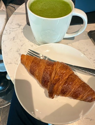 Croissant with Green Beverage