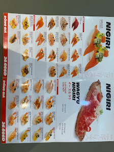 A menu displaying various types of nigiri sushi and wagyu nigiri options.