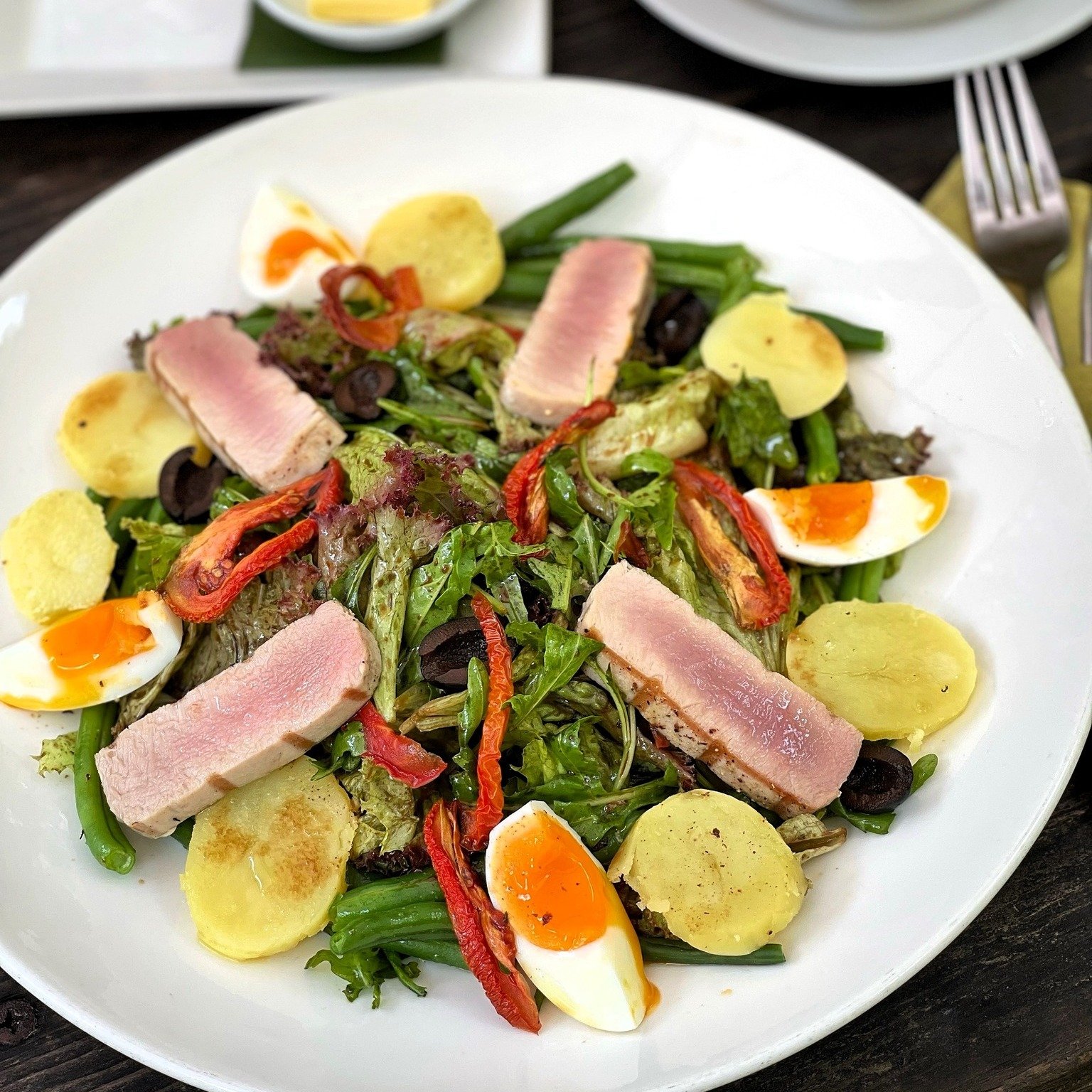 Tuna Salad with Soft-Boiled Eggs and Roasted Vegetables